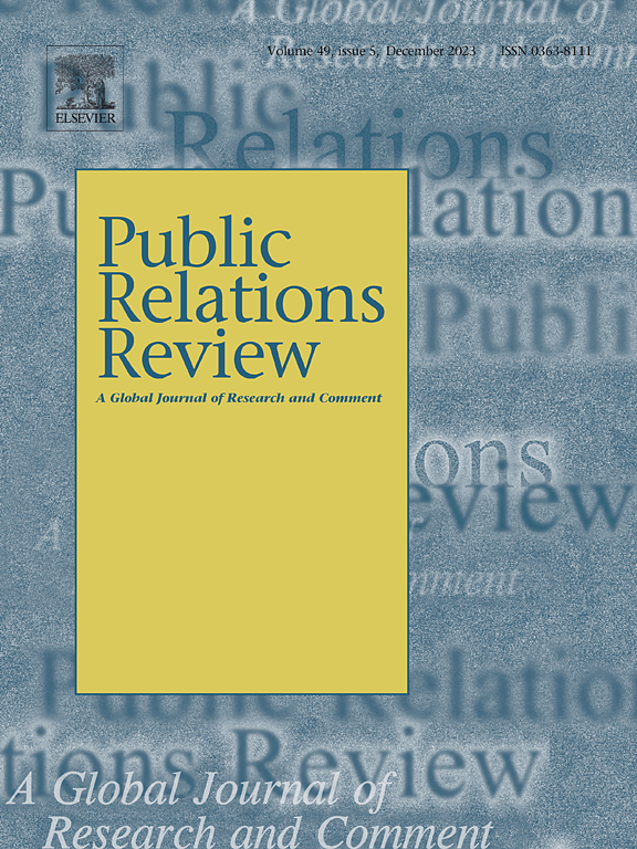 Go to journal home page - Public Relations Review